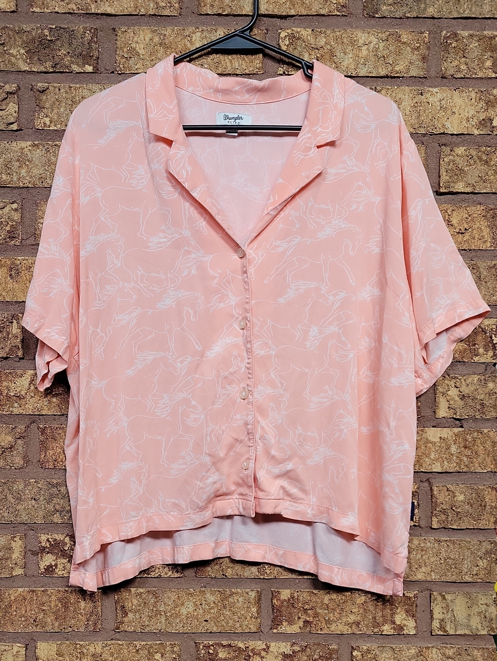 Wrangler Retro Pink Short-Sleeve Button Blouse Western 100% Viscose Size XL